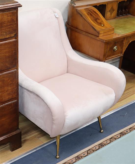 A Marco Zannuso style armchair upholstered in pink fabric